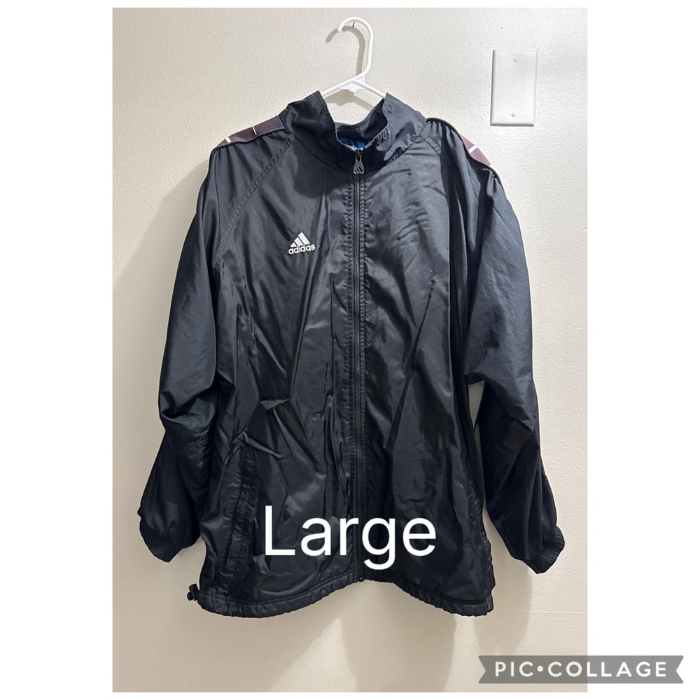 Adidas Men's Black Windbreaker with White Logo